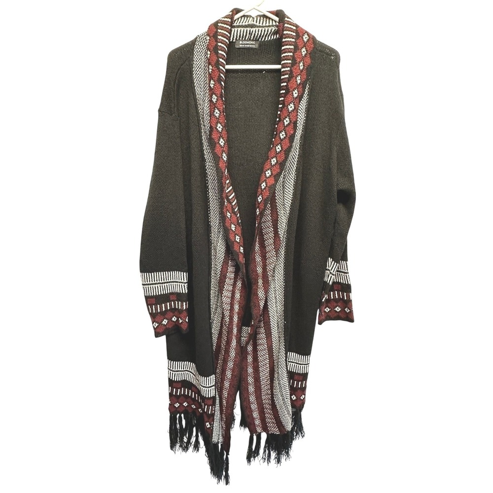 BloomChic Oversized Fringe Knit Cardigan Boho Western Cozycore Plus Size 14–16